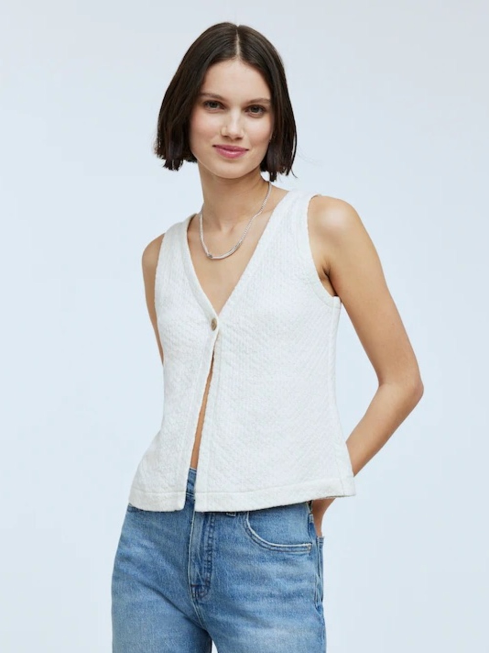 Madewell Pointelle Single-Button Vest Bleached Canvas